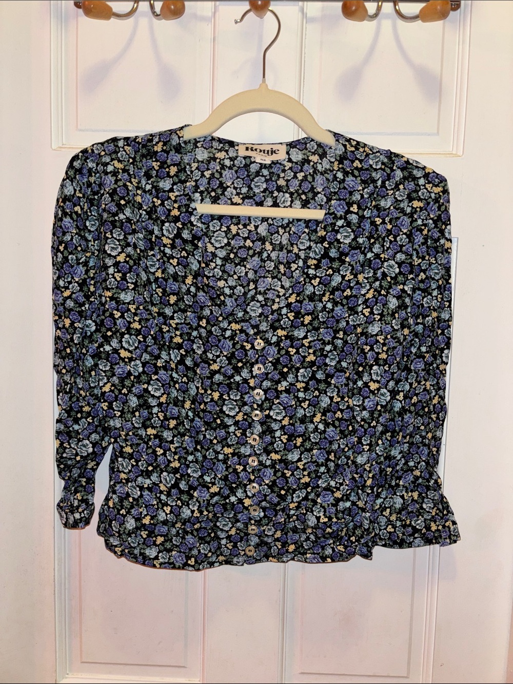Rouje Navy Floral Button-Front Blouse